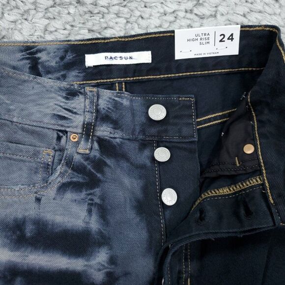 Pacsun Ultra High Rise Slim Jeans Women's Size 24 Two Tone Tie Dye Black Eco - Picture 5 of 10